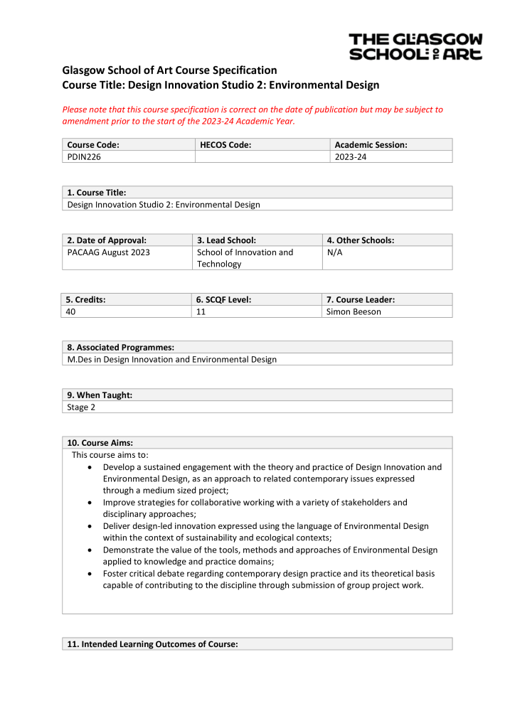 Course Title: Design Innovation Studio 2: Environmental Design – GSA ...