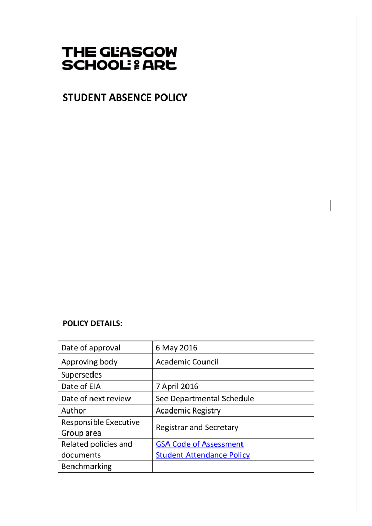 Student Absence Policy – GSA Documents