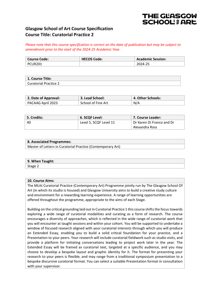 Curatorial Practice Curatorial Practice 2 2024-25 – GSA Documents
