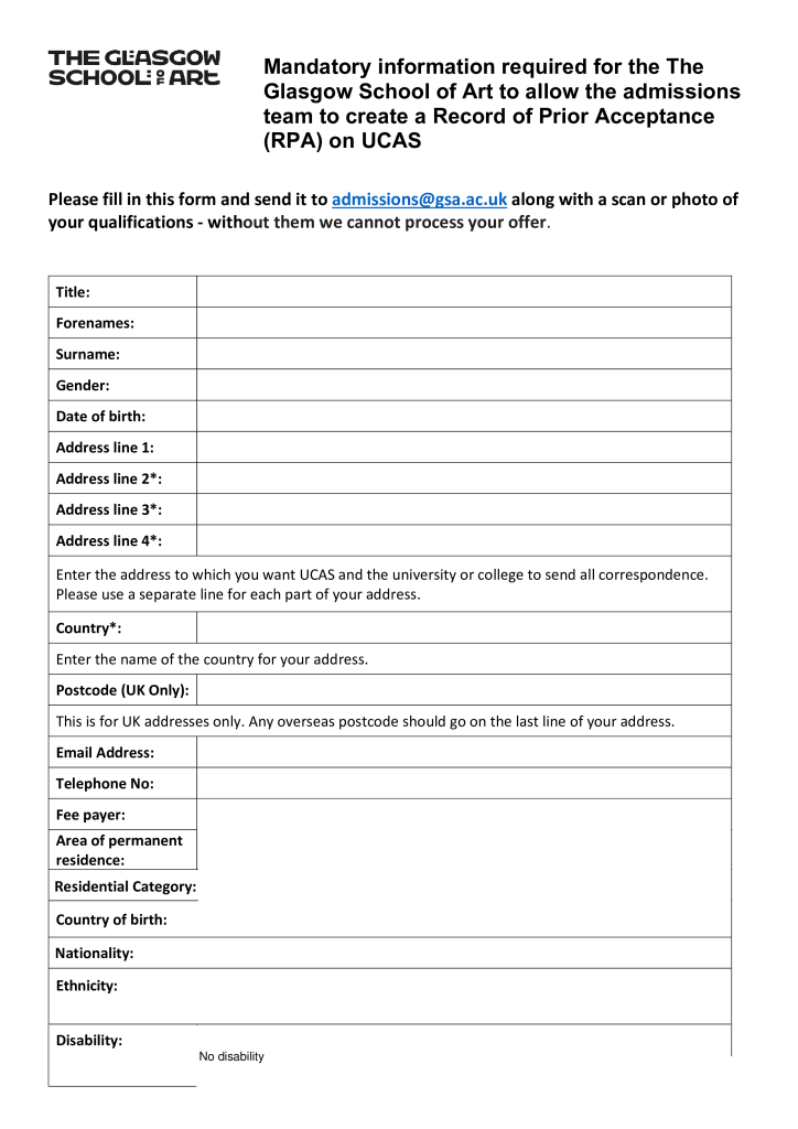 Obm Rpa Form GSA – UCAS Record of Prior Acceptance (RPA) – GSA Documents