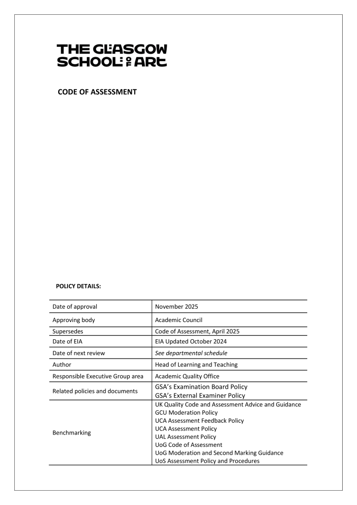 Code of Assessment – GSA Documents
